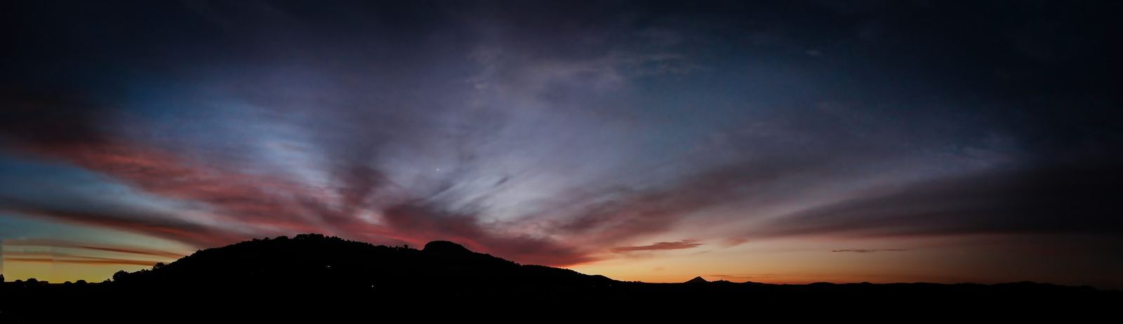 Mt Ninderry silhouette, sky transitioning to night