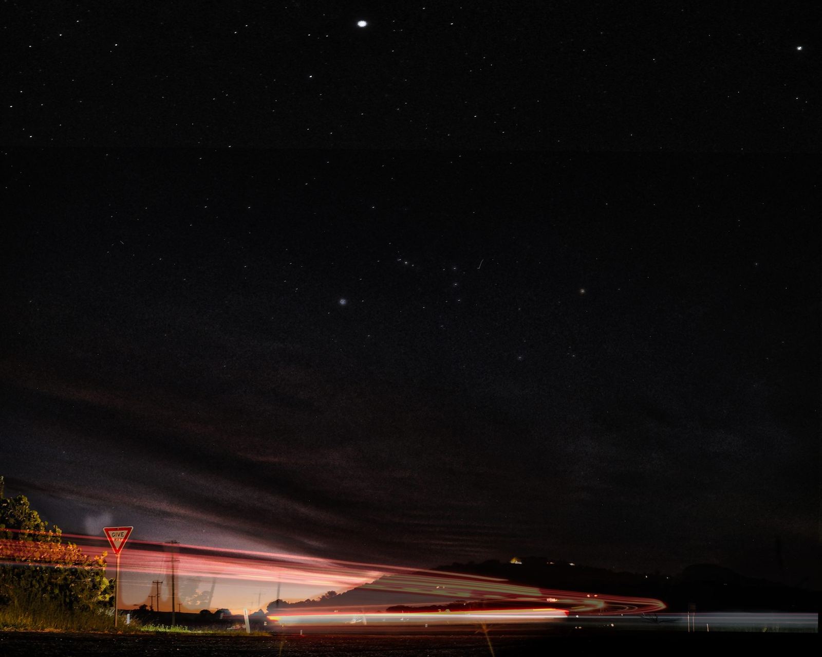 Stars deepening, night arriving over Mt Ninderry