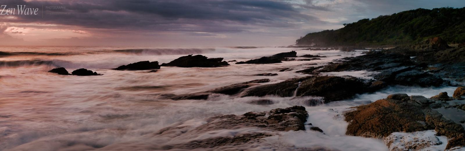 Surge, rushing water, purple-pink cloud